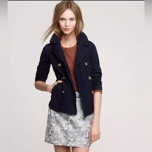 JCrew Women’s Indigo Blue Metallic ThreadDouble Breasted Peacoat Denim Jacket 12